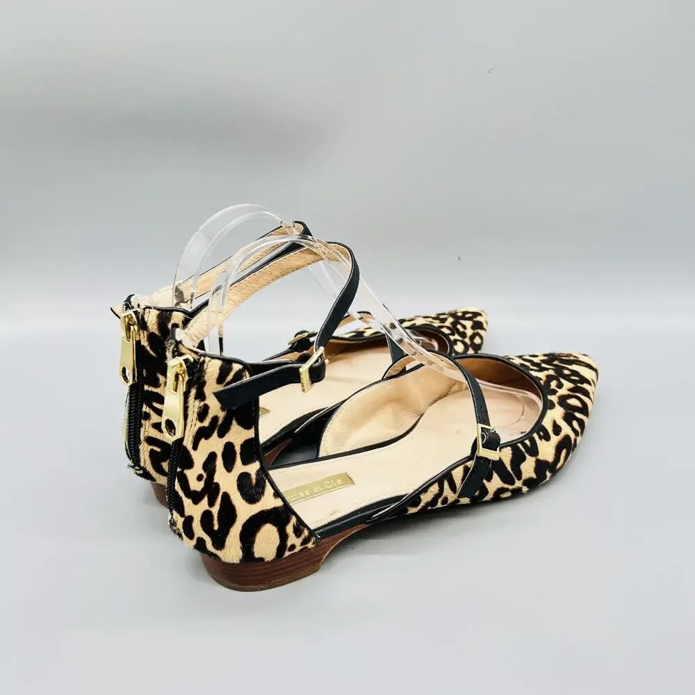 Louise Et Cie Shoes Womens 9.5 Brown Leopard Cow Hair Lo-Claire Flats Zip Ankle